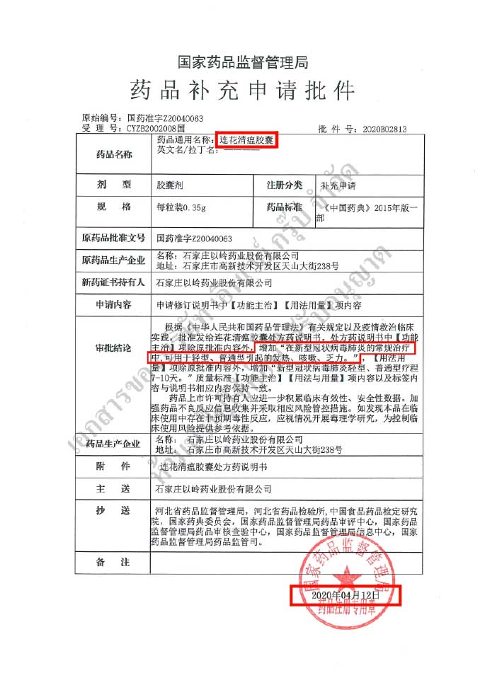 Certificate of Supplementary Application