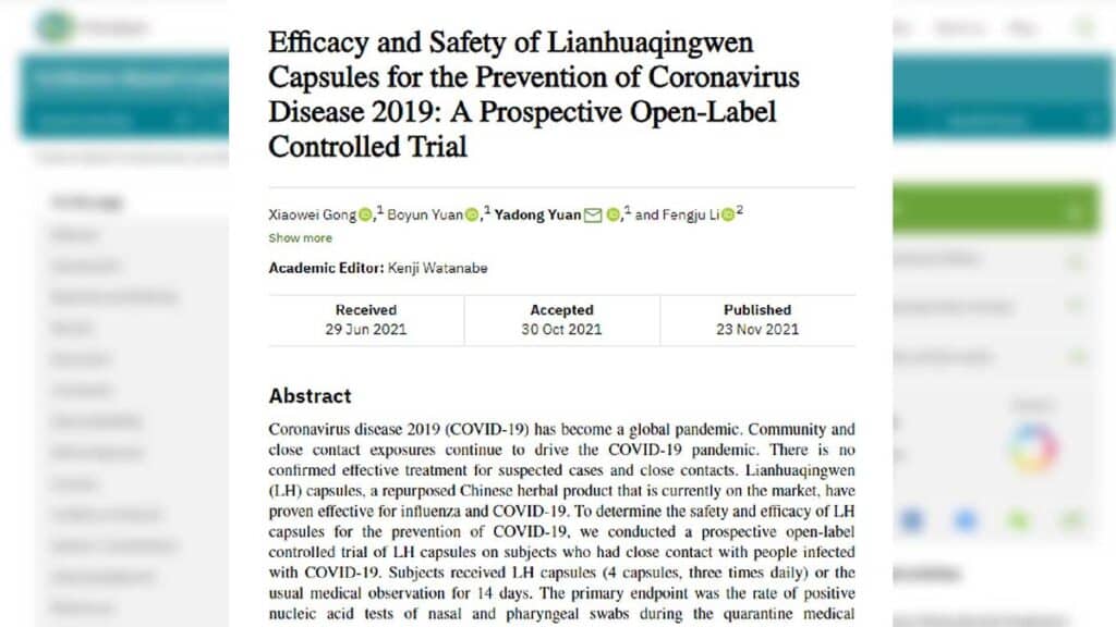 ข้อมูลงานวิจัยยา Lianhua Qingwen Capsule ในด้านการป้องกัน COVID-19